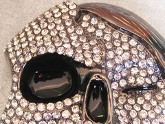 Belt Buckle Silver Skeleton Skull Split Face clear shiny stones cz&rsquo;s
