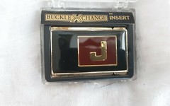 BUXTON BUCKLE X CHANGE INSERT MONOGRAM LETTER J VINTAGE ORIGINAL PACKAGE MENS