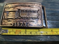 Vintage Brass Belt Buckle San Francisco Cable Car Clay St Hill Car & Dummy 1873
