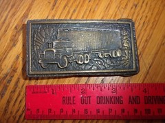 Vintage Brass Belt Buckle Semi Truck Support Trucker Tractor Trailer rectangular