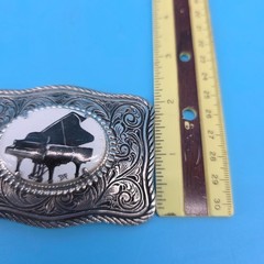 Vintage Western Belt Buckle Silver Tone Ornate Scroll Grand Piano