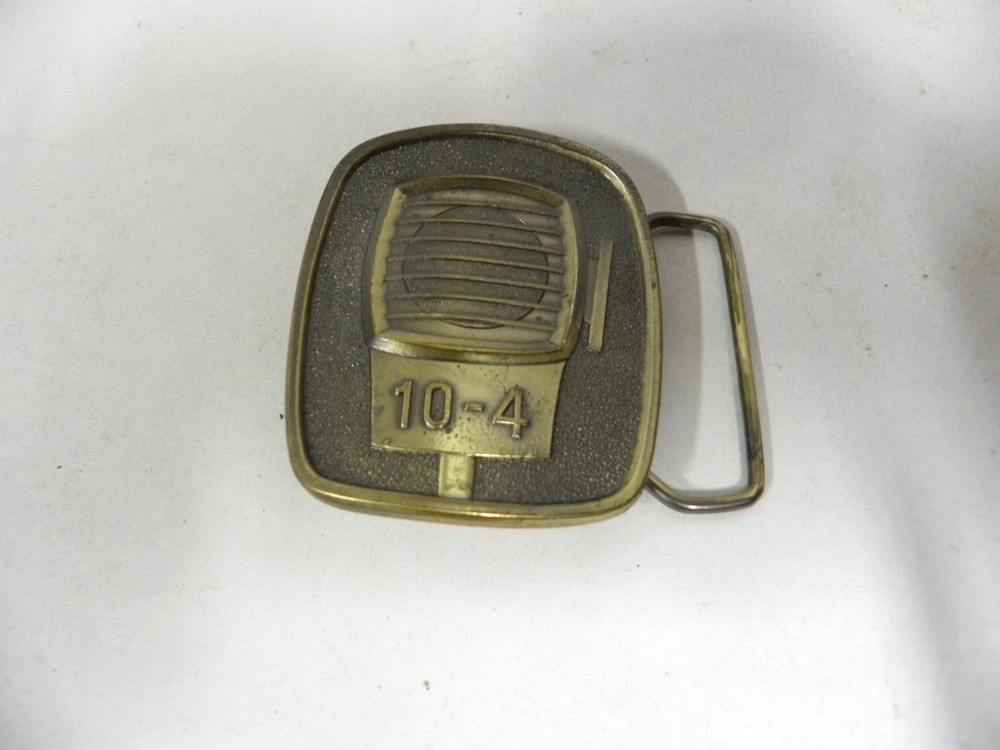 Vtg 10-4 CB Radio Microphone Motif Belt Buckle Made by Lewis Buckles (A5)