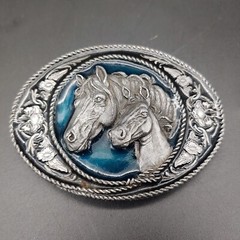 1991 Siskiyou Buckle Co A-5 Two Horses on Green Enameled Background
