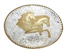 Crumrine Western Belt Buckle Rearing Horses Rodeo Silver Bronze C01561