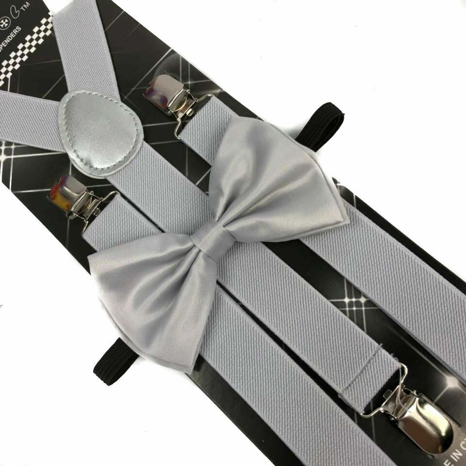 Champagne SILVER GREY Bow Tie & Matching Suspender Tuxedo Wedding Party