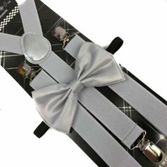 Champagne SILVER GREY Bow Tie & Matching Suspender Tuxedo Wedding Party