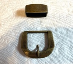 Antique Brass Buckle and Loop / Keeper Set, 1 1/4 & 1 1/2
