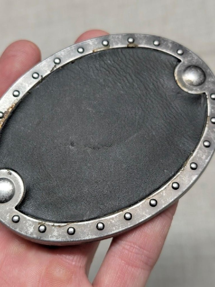 vintage STUDDED belt buckle RIVETED motorcycle WESTERN metal leather y2k