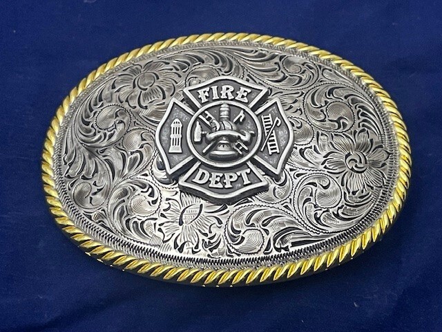 Firefighter FD Fire Department Western Style Buckle (Pewter)