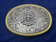 Firefighter FD Fire Department Western Style Buckle (Pewter)