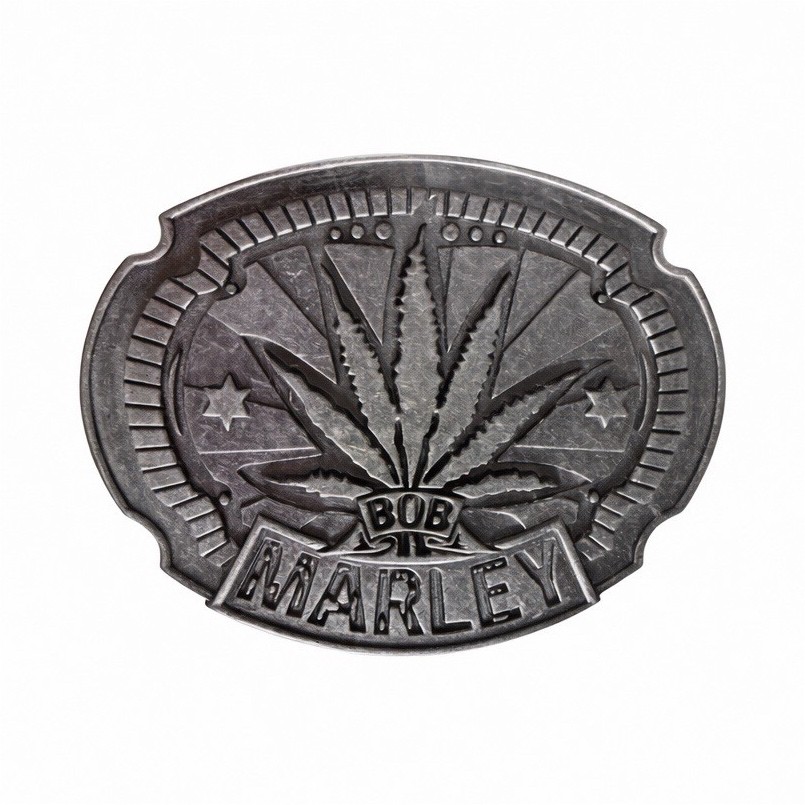 Zion Rootswear Bob Marley Silver Cannabis Leaf Music Belt Buckle Men 2006 Y2K