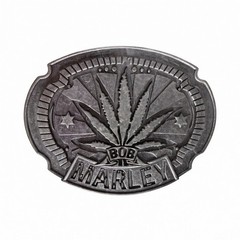 Zion Rootswear Bob Marley Silver Cannabis Leaf Music Belt Buckle Men 2006 Y2K