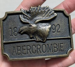 Y2K vintage ABERCROMBIE & FITCH belt buckle SOLID BRASS western 1990s moose A&F