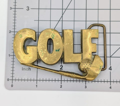 Vintage Golf Word Belt Buckle Solid Brass Taiwan ROC 4222 Patina