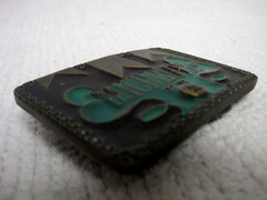 1976 Koleaco Michelob Beer Anheuser Busch Inc Brass Green Lacquer Belt Buckle