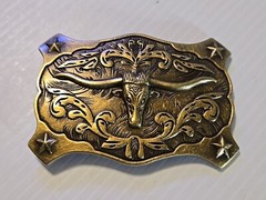 WESTERN LONGHORN BULL RODEO Metal Belt Buckle (BRASS LOOKING)