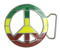 Peace Sign Symbol Rasta Flag Metal Belt Buckle