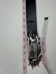 Vtg Y2k Harley Davidson Motorcycles Embossed Belt & Silver Flames Buckle Size 32