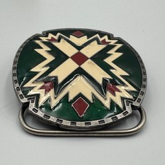 Vintage 1988 Siskiyou Buckle Co Green Enamel Southwestern Belt Buckle J-89 USA