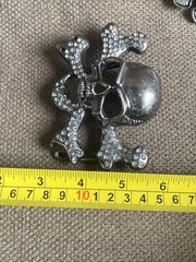 Vintage Rhinestones Punching Fist Skulls Belt Buckles Set Of 2