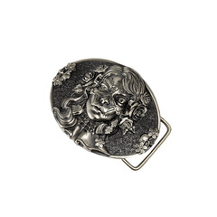 Sugar Skull woman german silver belt buckle, Santa Muerte Skull El Día de Muerte
