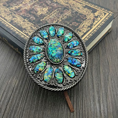 YOQUCOL Vintage Western Cowboy Native American Stone Belt Buckle for Men Black T