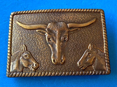 Vintage Longhorn Bull Cowboy Horse Pony Rider Western Style Belt Buckle
