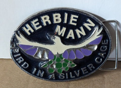 Vintage 1970&rsquo;s Belt Buckle Herbie Mann Bird in a silver cage #RB20133