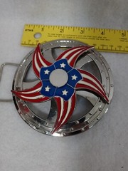 Fashion 4 1/2&Prime; American Flag Belt Buckle Silver Toned Round Shape Spinner star