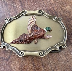 Vintage 1978 Pheasant Brass Belt Buckle Buckle Raintree Made In USA Bird Nature