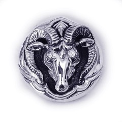 Aries Ram Head Sterling Silver Round Belt Buckle