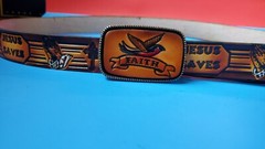 JESUS SAVES Religious Theme Leather Belt & FAITH Leather Buckle – All Sizes