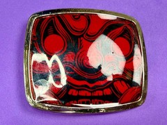 Samurai Video Game Cyberpunk Oni Mask Red Black Enamel Belt Buckle