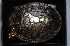 Crumrine M&F Western Oval Standing Horse Silver Bronze tone C02112