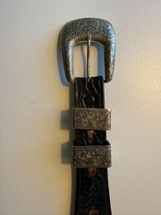 CLINT ORMS Sterling Silver Belt Buckle with Chacon size 38 Leather Belt