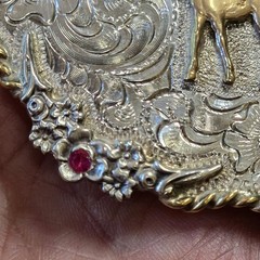 Vintage Silverado Sterling Silver Red Stones Brass Belt Buckle 121g Horse Foal