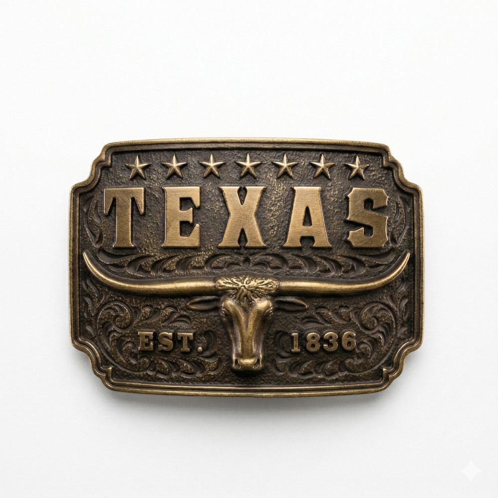 Vintage Bronze Texas Longhorn Belt Buckle – Est. 1836 Commemorative Edition