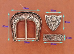 Heavy Gold Western Cowboy Belt Buckle 3 Piece Set Floral Carved Unisex 1-1/2&Prime;