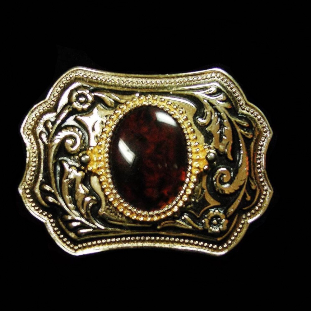 &lsquo;Gold & Black&rsquo; With Brown Oval Inset 3D Belt Buckle NEW