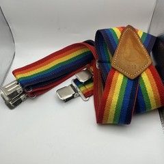 Vintage Jural Rainbow Suspenders S-10 Japan 70s 80s Pride Retro Workwear Tan