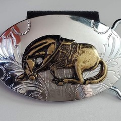 Vintage End of the Trail Horse Belt Buckle Silver Gold Tone Western Rodeo Oval