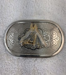 Silver & Bronze Color Belt Buckle 3D Horse Head Design Cowboy Western Rodeo