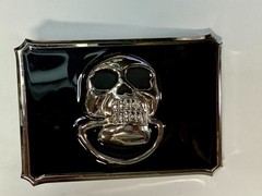 Door knocker Skull Head with Clear Rhinestone Teeth Gothic Punk Lg Belt Buckle