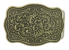 Bronze Plated Western Flower Pattern Rectangle Belt Buckle