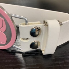 Pink Silver Buckle Peach Four Leaf Clover White Belt Japan Ninja Samurai Cosplay
