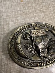 1967-87 BASS ANGLERS SPORTSMAN SOCIETY 20 YEAR FISHING 3D LOOK BRASS BELT BUCKLE