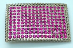 Fashion Men Women western classic Belt Buckle Silver Metal hot pink rhinestones