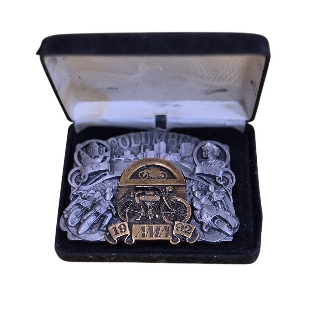 Vintage 1992 AMA Motorcycle Heritage Museum Belt Buckle Bergamot Limited Edition