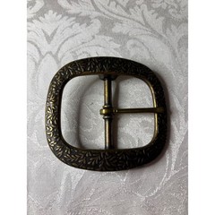 Vintage Burgos Brass Belt Buckle Etched Leaf Botanical Pattern 976 Antiqued Gold