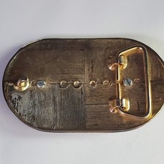 Western Gold Tone Belt Buckle Round Abalone Shell Look Metal Cabochon Insert